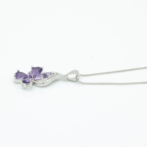 Sterling Silver Amethyst Flower Necklace - Picture 2 of 3